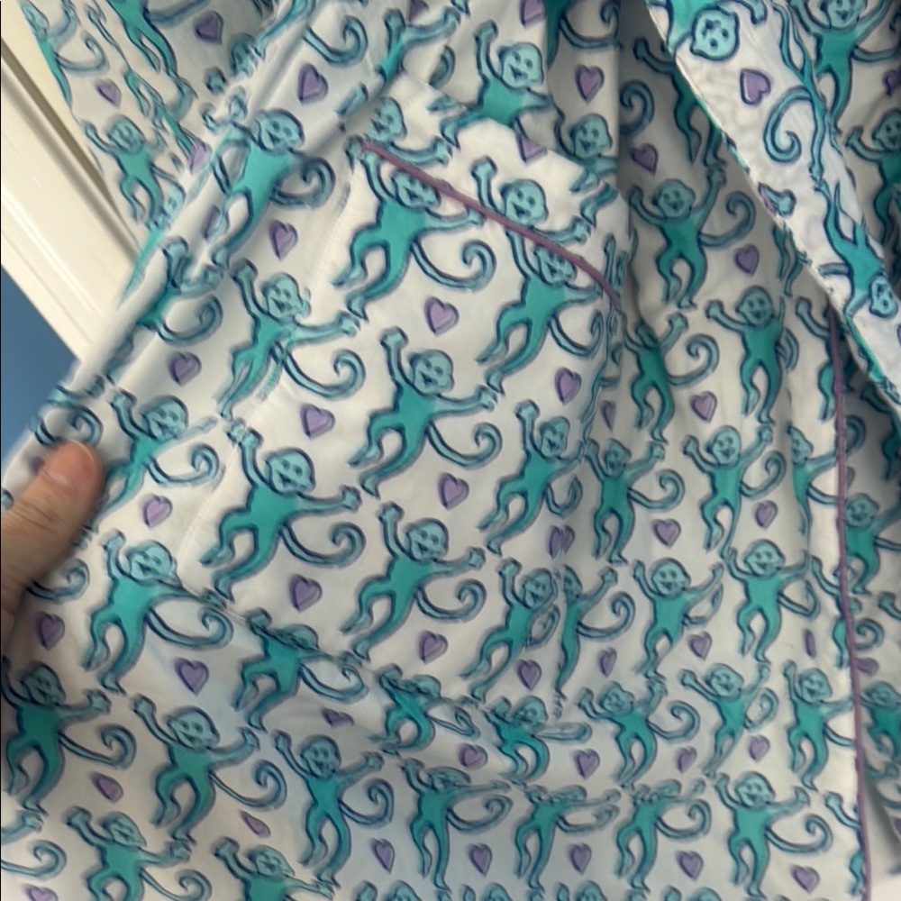 Roller Rabbit women’s Blue and White monkey Robe - Picture 2 of 4